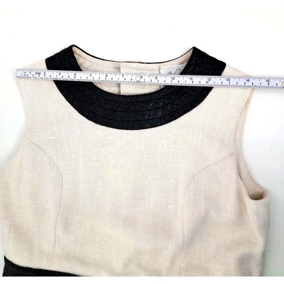 Pab Ltd RARE 60s Cream Black Faux Leather Accented Button Back Dress Size Small - Picture 10 of 12